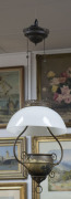 A Victorian adjustable hanging oil lamp, brass with milk glass shade, 19th century, ​70cm high - 2