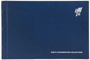 Royal Australian Navy 75th Anniversary - Navy Lithographic Collection. Blue cloth oblong boards containing 25 colour prints on heavy paper, in excellent condition.