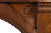 An impressive Colonial Pugin gothic fire surround made from thick slabs of cedar inset with huon pine carved panel, Tasmanian origin, circa 1840s, ​130cm high, 191cm wide, 28.5cm deep - 2