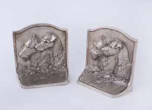 A pair of scotty dog book ends silver plated cast metal, early 20th century, 14cm high
