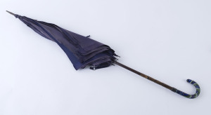 A Chinese parasol, silk with fine cloisonne handle and silver collar, late 19th century, 92cm long