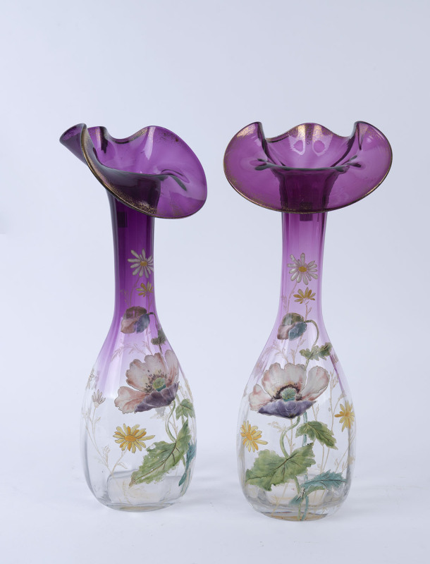 A pair of English cranberry glass Jack in the pulpit vases, 19th century, 40cm high