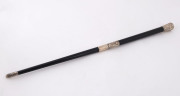 A conductor's baton, ebony shaft with engraved sterling silver mounts "Presented To Mr J.E. Jones By The Dearnley Choir" in original box, made in London, circa 1905, ​44cm long - 2