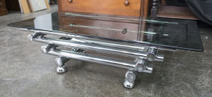 A vintage coffee table, chrome and smoked glass, circa 1970s, ​33cm high, 110cm wide, 60cm deep