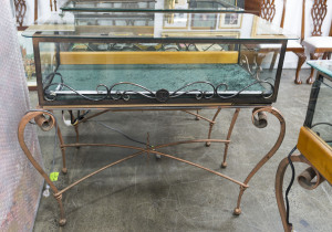 A custom-built jewellery display cabinet, wrought iron and glass with DC monogram (The Diamond Company, Melbourne), late 20th century, 110cm high, 120cm wide, 58cm deep