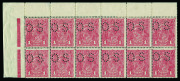 AUSTRALIA: KGV Heads - Single Watermark: 1d Brownish Red Rough Paper punctured 'OS' G75, BW:72Nbb marginal block of 12 [L1-6/7-12] from Plate 3, Strong Compartment Lines especially at the left & top of all six upper units, stamps unmounted, Cat $9000++.