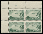 AUSTRALIA: Other Pre-Decimals: 1929 (SG.115) 3d Airmail Sheet Stamps Plate Number corner blocks of 4 comprising Type B Plates 1, 3 & 4 (crayon line in selvedge) and Type A Plate 2, all fresh MUH, BW:134za,zc,zd &135zb - Cat $1300. - 3