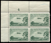 AUSTRALIA: Other Pre-Decimals: 1929 (SG.115) 3d Airmail Sheet Stamps Plate Number corner blocks of 4 comprising Type B Plates 1, 3 & 4 (crayon line in selvedge) and Type A Plate 2, all fresh MUH, BW:134za,zc,zd &135zb - Cat $1300. - 5