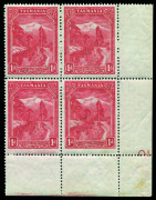 TASMANIA: 1899-1900 (SG.230) 1d bright lake, DLR Printing, lower right corner blk.(4) with full Plate No. "2" in right margin, fresh MUH.