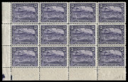 TASMANIA: 1899-1900 (SG.231) 2d deep violet De La Rue Printing lower-left corner block of 12 (4x3), showing Plate No "1" in violet in corner, some sensible reinforcements of perf separations, six units MUH.