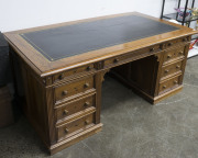 A French walnut twin pedestal desk with leather top, late 19th century, ​75cm high, 170cm wide, 93cm deep - 2