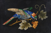 An Italian pietra dura inlaid stone panel in original carved timber frame, 19th century, 18 x 24cm overall - 2