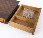 A book box with chess board games top and wooden chess pieces, maple and walnut, 19th century, ​37cm high - 2