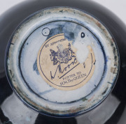 MOORCROFT flambe "Orchid" pattern pottery spherical vase, circa 1930s, original paper label "W. Moorcroft, By Appointment Potters To H.M. The Queen", 10.5cm high - 2