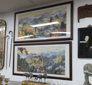 ARTIST UNKNOWN (Chinese school, 20th century), pair of Chinese landscapes, watercolour, signed lower right and left, ​the larger 64 x 132cm - 5