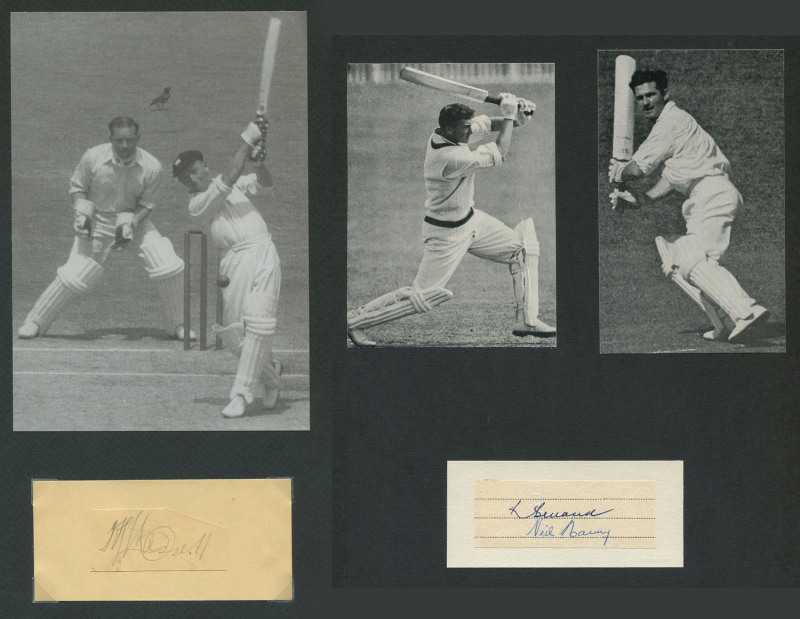 AUSTRALIAN TEST CRICKETER AUTOGRAPHS: A lovely collection of autographed displays in an album; mostly one autograph per page and including 13 Australian Captains. Noted Lindsay Hassett, Ian Craig, Richie Benaud, Neil Harvey, Brian Booth, Bob Simpson, Bill