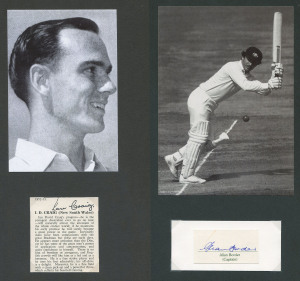 AUSTRALIAN TEST CRICKETER AUTOGRAPHS: A lovely collection of autographed displays in an album; mostly one autograph per page and including Ian Craig, Allan Border, Frank Misson, John Gleeson, Dirk Wellham, John Rutherford, Alan Connelly, Kerry O'Keeffe, D