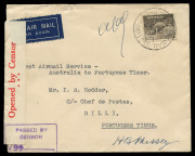 AUSTRALIA: Aerophilately & Flight Covers: 17 Jan.1941 (AAMC.912) official cover flown from Melbourne to Portuguese Timor with light DILI arrival b/s of 19.1.41 in violet, signed by the pilot "HB Hussey": Cat $400. [54 flown].