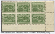 TASMANIA: 1905-11 (SG.249) Typo Using Electrotyped Plates ½d yellow-green selection incl, Wmk Sideways P.12½ corner blocks of 6 (2), P.11 corner block of 6, Wmk Upright P.11 SG. 249da corner blocks of 6 (2, one Wmk Upright inverted); also used Wmk Sideway - 3