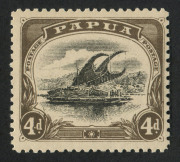 PAPUA: 1907-10 (SG.63) Small 'PAPUA' Wmk Sideways P.11 4d black & sepia variety "Damaged '4' in left value tablet" [Pos.11], mild even-toned gum, MUH.