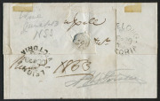 VICTORIA - Postal History: 1852 (Dec.29) entire to Geelong with Ham 2d reddish-brown QOT ['WA', full margins] tied by weak strike of barred oval '48' (The Leigh), on reverse LEIGH departure and GEELONG arrival crown oval datestamps. - 2