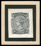 TASMANIA: DIE PROOFS: 1870-78 Sideface Die Proofs in black for 1d, 2d, 3d, 4d, 10d and 5/- values on individual glazed white cards (26x32mm). Rare group.(6) - 3