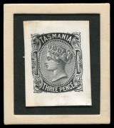 TASMANIA: DIE PROOFS: 1870-78 Sideface Die Proofs in black for 1d, 2d, 3d, 4d, 10d and 5/- values on individual glazed white cards (26x32mm). Rare group.(6) - 4