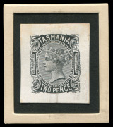 TASMANIA: DIE PROOFS: 1870-78 Sideface Die Proofs in black for 1d, 2d, 3d, 4d, 10d and 5/- values on individual glazed white cards (26x32mm). Rare group.(6) - 5