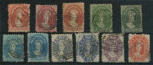 TASMANIA: 1863-71 (SG.57-68) Chalons Wmk Double-Lined Numeral Perf 10 comprising shades of 1d SG 57, 58 (superb BN '49') & 59; 2d SG 60 & 61; 4d SG 62 & 63; 6d SG 64, 66 & 67 and 1/- SG 68; generally very fine, Cat. £775. (11)