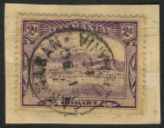 TASMANIA - Postmarks: CATAMARAN: complete 1902 strike on 2d Pictorial (stamp covered with cellotape), Rated RRRR-. [Office closed 31/12/1902]