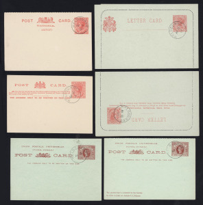 VICTORIA - Postal Stationery: CTO selection all with MELBOURNE 'AP18/01' datestamps comprising Postal Cards 1d, 1d+1d, 1½d & 1½d+1½d, Letter Cards 1d & 2d, Envelopes 1d & 2d, 3d Size F Registration Envelope and ½d and 1d Wrappers; spotting on the Wrappers, less so on the Envelopes, others generally very fine.
