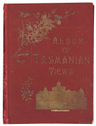 AUSTRALIAN PICTURE POSTCARDS: AUSTRALIAN STATES: "Album of Tasmanian Views" published by J.Walch & Sons c.1900, dedication at reverse with personalised stamp adhered below, also VSM "stamps" cards for Queensland, SA, Tasmania (creased), Victoria & WA. (6