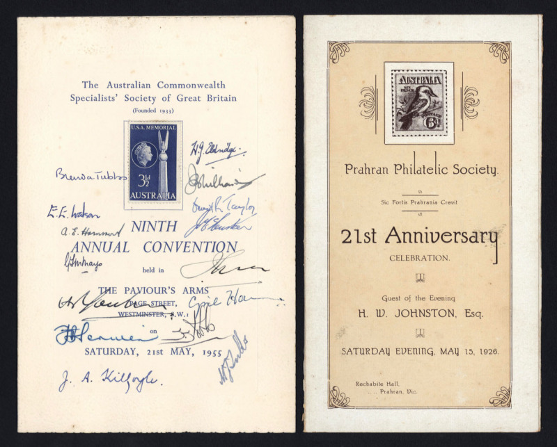 AUSTRALIA: Philatelic Literature & Accessories: Philatelic Society Ephemera: 1926 Prahran Philatelic Society 25th Anniversary programme held at Rechabite Hall, Prahran, "Guest of the Evening" being H.W. Johnston, founding member No 1, who later bequeathed