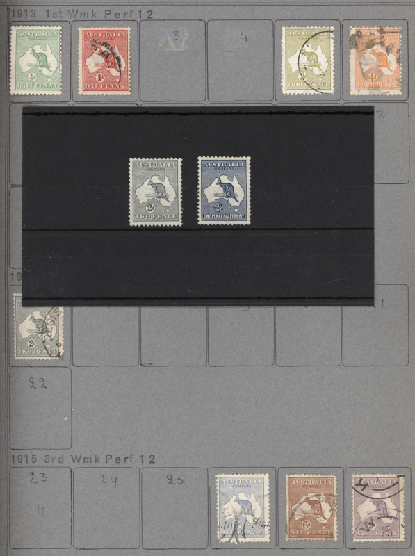 AUSTRALIA: General & Miscellaneous: Accumulation in suitcase incl. 1913-68 sparse collection with Roos to 9d incl. First Wmk 2d & 2½d mint, KGV CofA 2d optd 'OS' with "Kissed overprint" used, SA Centenary & AIF sets used, etc; small stockbook with Roos to