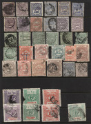 QUEENSLAND: Railway Stamps: accumulation on hagners with Locomotive 1892-96 to 6d, 1901-06 to 6d (7) & 1/-, 1915 3d, 6d & 1/-, 1927 Numerals to 2/- & 2/6d incl. private user 3d, 6d & 1/- for "FINNEY'S" and the same values for "MOTOR SUPPLIES/TOWNSVILLE" (