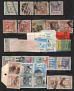 QUEENSLAND: Railway Stamps: accumulation on hagners with Locomotive 1892-96 to 6d, 1901-06 to 6d (7) & 1/-, 1915 3d, 6d & 1/-, 1927 Numerals to 2/- & 2/6d incl. private user 3d, 6d & 1/- for "FINNEY'S" and the same values for "MOTOR SUPPLIES/TOWNSVILLE" ( - 3