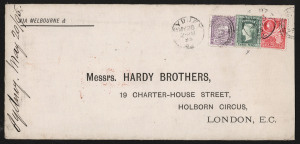 NEW SOUTH WALES - Postal History: 1895 (May 20) quadruple-rate printed cover to Hardy Bros (London) with attractive 10d tri-colour franking tied by Sydney datestamps, London arrival backstamp. Fine condition.