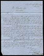 TASMANIA - Postal History: 1857 (Sep.19) inwards entire to Launceston from Mauritius endorsed "p Cantero" & "favod(favoured)/by Capn Walters" with 'SHIP-LETTER INWARDS FREE/31OC/1857' boxed handstamp overstamped '2NO/1857 to correct the date, plus another - 2