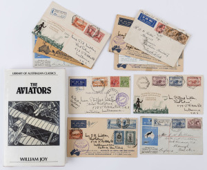 AUSTRALIA: Aerophilately & Flight Covers: 1932-35 flight cover selection comprising 1932 England-Australia Kingsford Smith flown AAMC.245, 1934 Trans-Tasman #389 signed by Ulm, 1934 Australia-Papua/NewGuinea boomerang covers (3) two signed by Ulm, 1934 Melbourne-Portland Autogiro Flight #461 (2, one with newspaper cuttings hinged to reverse), 1934 (Dec.8) Australia-England Imperial/Qantas FF #469 & 1935 (Feb.1), England-Australia both registered, 1935 Jubilee Air Mail signed by Kingsford Smith (