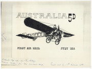 AUSTRALIA: Other Pre-Decimals: 1964 (SG.370-71) 50th Anniversary of Airmail copy of original pen & ink drawing of the design for the issue, signed by designer Kevin McKay and engraver Peter Morriss, also FDC signed by McKay & Morriss, plus a signed copy o