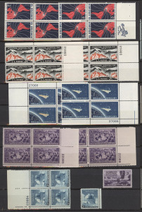 UNITED STATES OF AMERICA: Mainly 1920s-60s collection/accumulation in two large stockbooks; values to $2 Harding in blk.4; mainly Plate blocks with a useful smattering of better values, booklets, Imperfs, etc. Almost all MUH. Noted no gum 1892 Columbians 