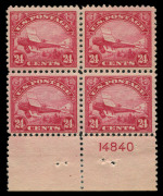 UNITED STATES OF AMERICA: AIRMAILS: 1923 (Scott C4-6) 8c, 16c & 24c issue in fresh blocks of 4; the lower values with 2 MUH/2MLH units; the 24c with lower margin with plate number and completely MUH. (12). A beautifully centred premium quality set. Cat.US