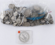 Coins - Australia: Silver: Accumulation of pre-decimal circulated silver coins, mostly threepences and sixpences, few shillings, plus 24 florins; also decimal 1966 50c Round and uncirculated $1 Kookaburra, condition variable, total weight 800gr+