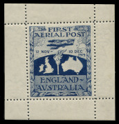 AUSTRALIA: Aerophilately & Flight Covers: THE FAMOUS ROSS SMITH VIGNETTE Nov. - Dec.1919 (AAMC.27b, Frommer 1a) 'FIRST AERIAL POST / ENGLAND/ AUSTRALIA' "Ross Smith" vignette complete with full margins, very fresh, lightly mounted in margins only, the vig