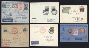 GERMANY - Aerophilately & Flight Covers: ZEPPELIN FLOWN COVERS: 1924 - 1936 group comprising a Sept.1924 Z.R.3 Friedrichshafen - USA flown cover, April 1932 Paraguay - Germany "Condor-Zeppelin" flown reg'd cover, October 1932 Argentina - Germany flown reg'd cover, May 1936 Germany - New York flown covers, one with On-board datestamps; also May 1936 Friedrichshafen - New York reg'd flown cover. (6 covers).