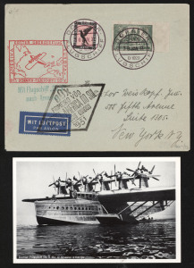 GERMANY - Aerophilately & Flight Covers: 30 Jan.1931 Germany - U.S.A. cover carried by First Dornier Do.X flight; franked 6Mk and accompanied by a postcard of the aeroplane.