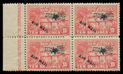 NEW GUINEA: 1931 (SG.147-49) Huts Airs 5/-, 10/- & £1 in marginal blocks of 4 from left of sheet with part imprints, one stamp in each block with a small official pinhole in lower left corner, applied during the print process to assist in the orientation - 2