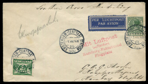 AUSTRALIA: Aerophilately & Flight Covers: 1 Aug.1930 Amsterdam to Hamburg flown cover headed "Southern Cross Herdenking" [Commemoration], signed by Charles Kingsford Smith and carried by him on a commercial flight following his trans-Atlantic flight in Ju