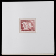 AUSTRALIA: Other Pre-Decimals: 1960 (SG.338) 5d Christmas Die Proof (95x95mm) in carmine-lake in a recessed mount with 'CBA/NOTE PRINTING/BRANCH/("20-10-60")' cachet in violet on reverse BW: 381DP(1), numbered #28 and presented to MRC Chadwick (Director-G - 2