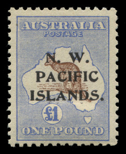 NEW GUINEA - 'N.W./PACIFIC/ISLANDS' Overprints: 1915-16 (SG.99) Kangaroos Third Wmk £1 chocolate & dull blue Type c, fine mint, Cat. £350.